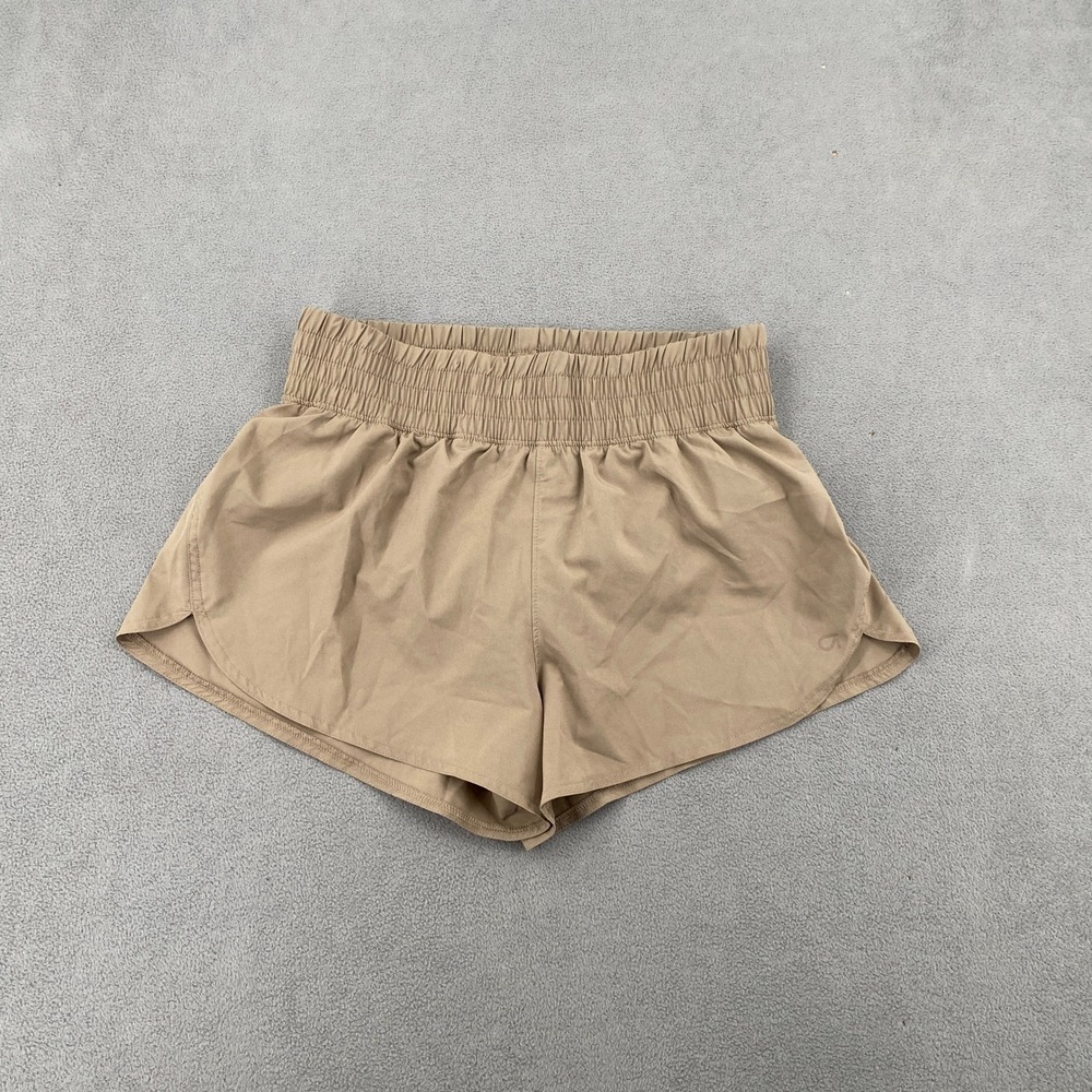 GapFit Womens Tan Khaki Running Shorts Smocked Waist Liner Small 8547
